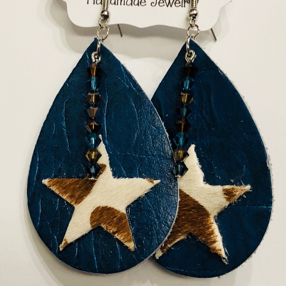 Navy leather teardrop earrings